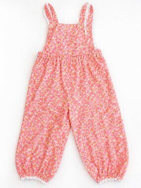 Girls Floral Romper Pink Orange vintage Jumpsuit Ruffle Strap Boho GYmboree 4T